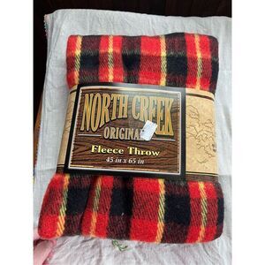 NWT North Creek vintage plaid throw blanket. Red black plaid